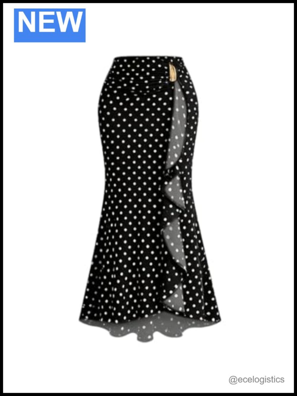 Plus Size Polka Dots Ruffle High Rise Maxi Skirt